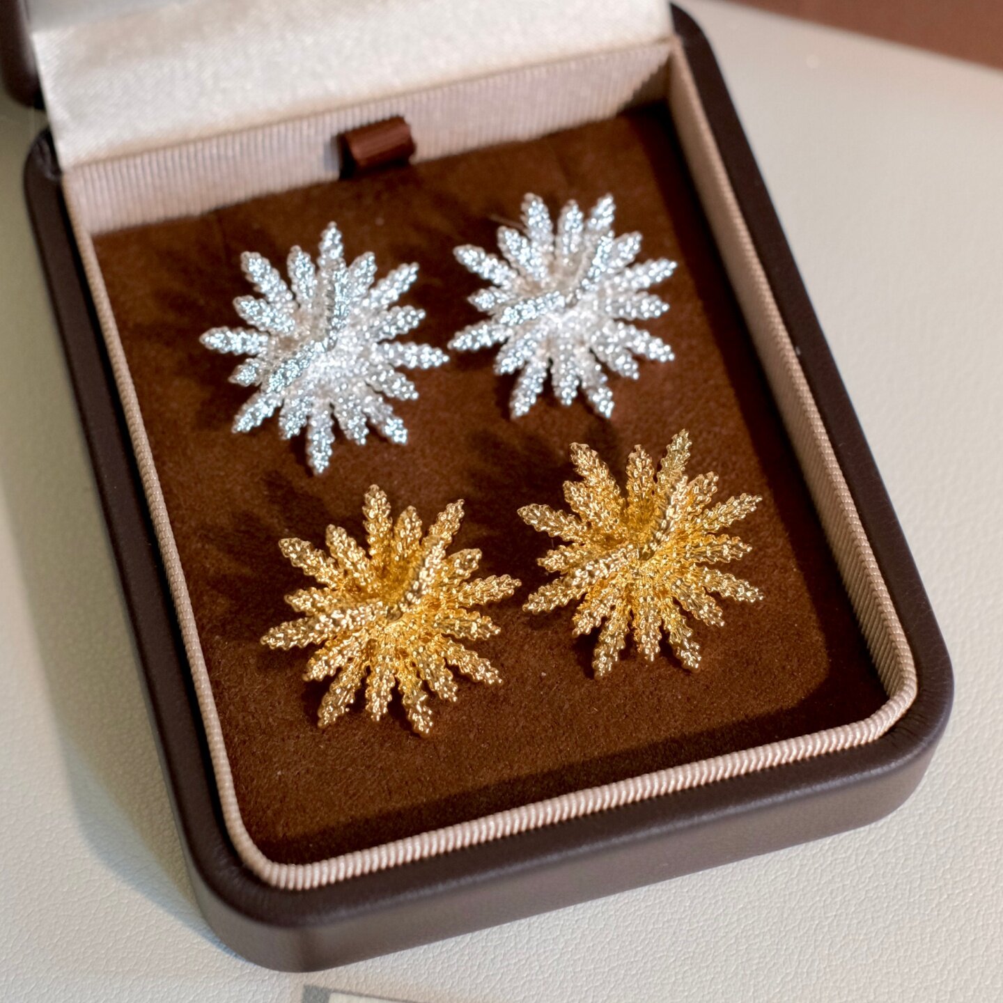 《白昼星火》轻奢时髦法式金银色烟花立体金属耳钉耳夹耳饰耳环女