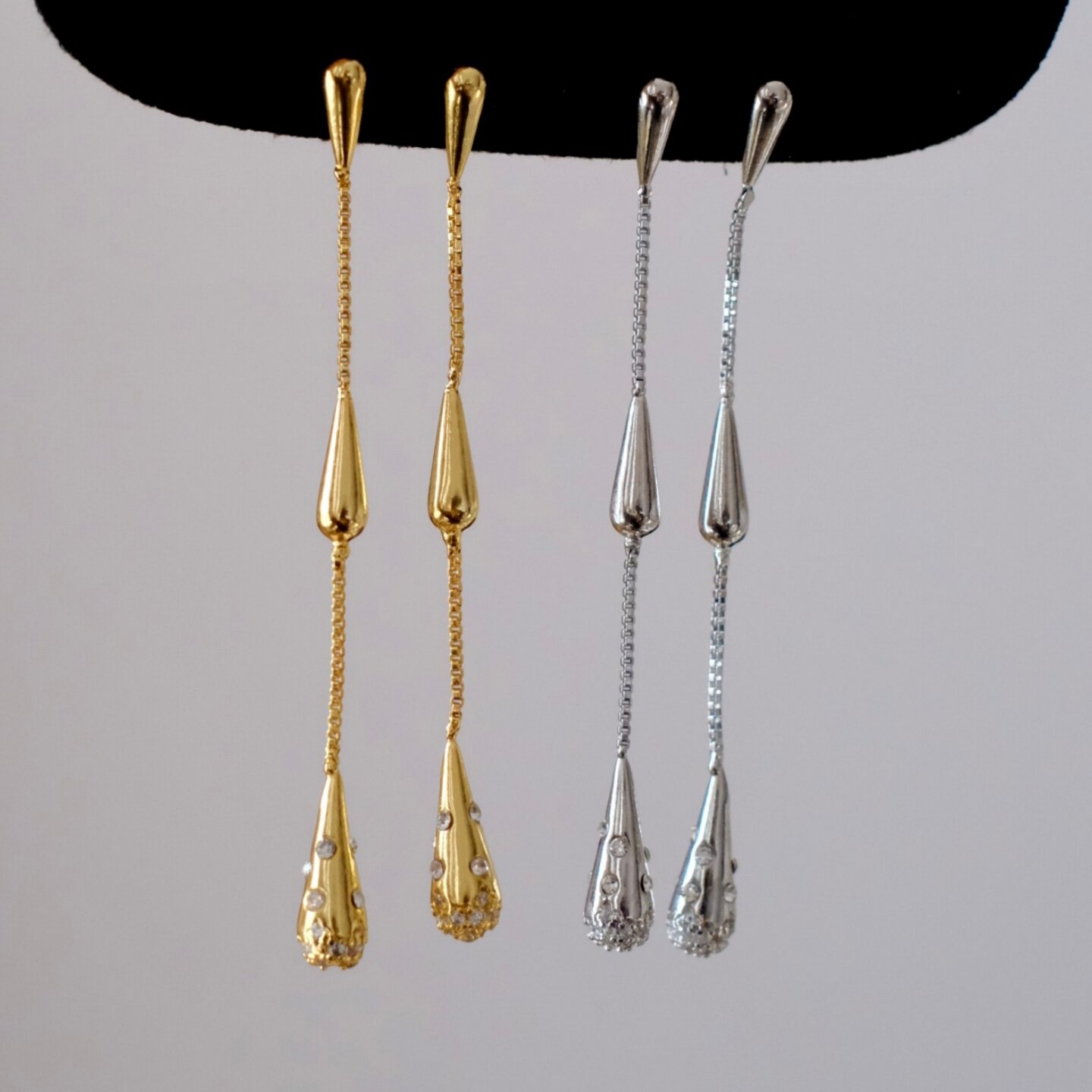 《瑞秋》小众轻奢高级感精致金银色水滴流苏长款耳环耳夹耳钉耳饰