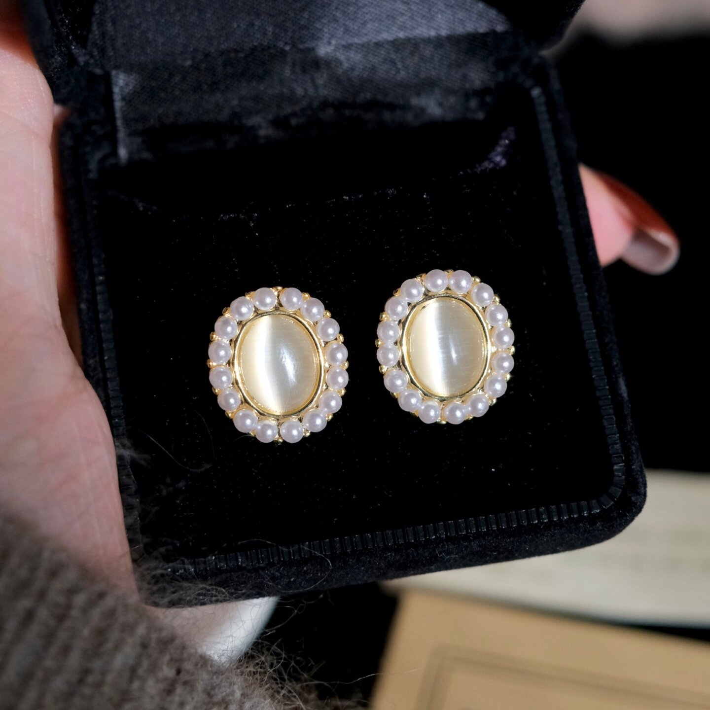 《月光海》复古温柔高级感珍珠猫眼石轻奢小众耳夹耳饰耳钉耳环女