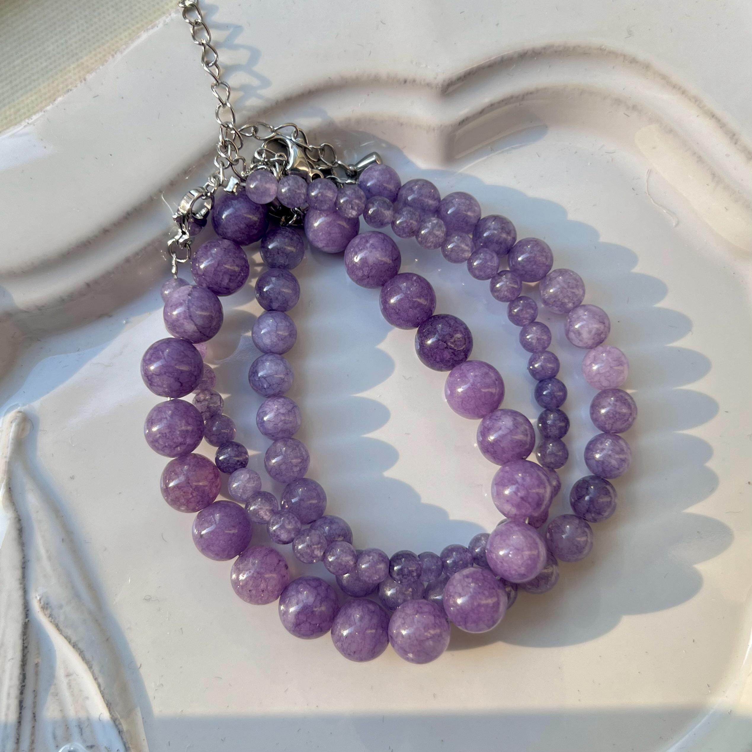 《暮山紫》新中式国风复古小众天然紫色玉髓玉石串珠钛钢手链手串