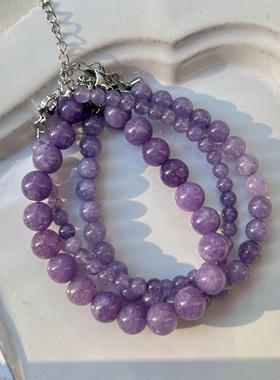 《暮山紫》新中式国风复古小众天然紫色玉髓玉石串珠钛钢手链手串