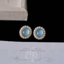 复古港风气质高级感珍珠蓝色猫眼石耳钉耳环蚊香盘耳夹 蔚蓝海