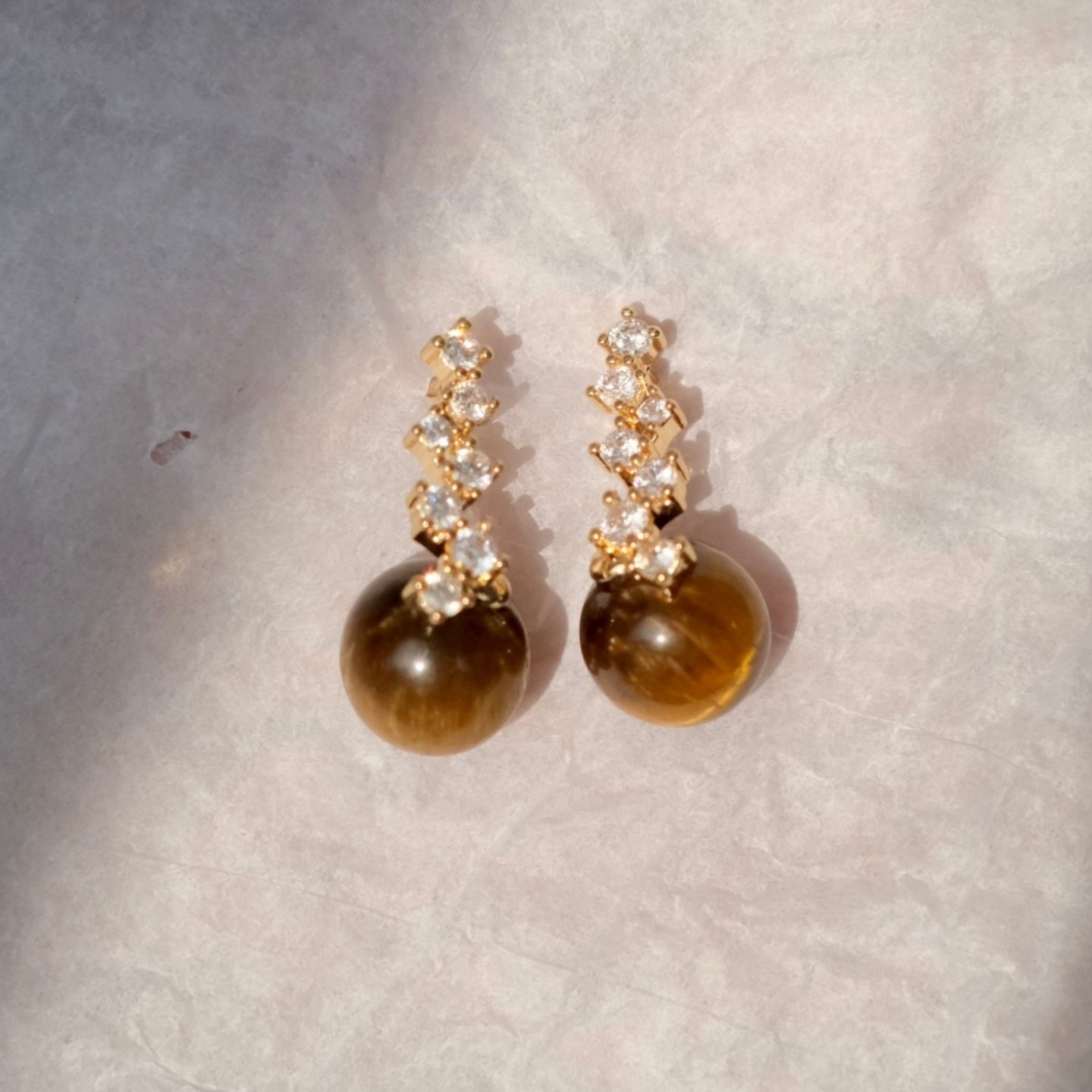 《星座》复古优雅秋冬美拉德独特高级感虎眼石耳钉耳环耳夹女耳饰