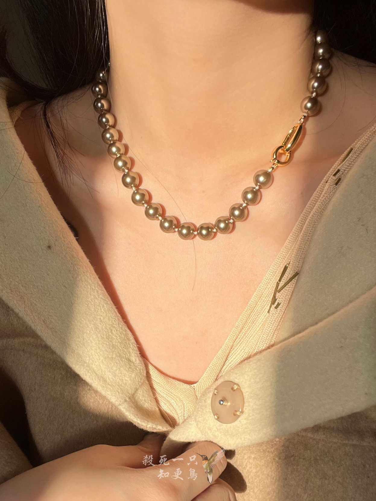 《摩卡金棕》法式经典打结美拉德咖色施家珍珠轻奢小众项链锁骨链