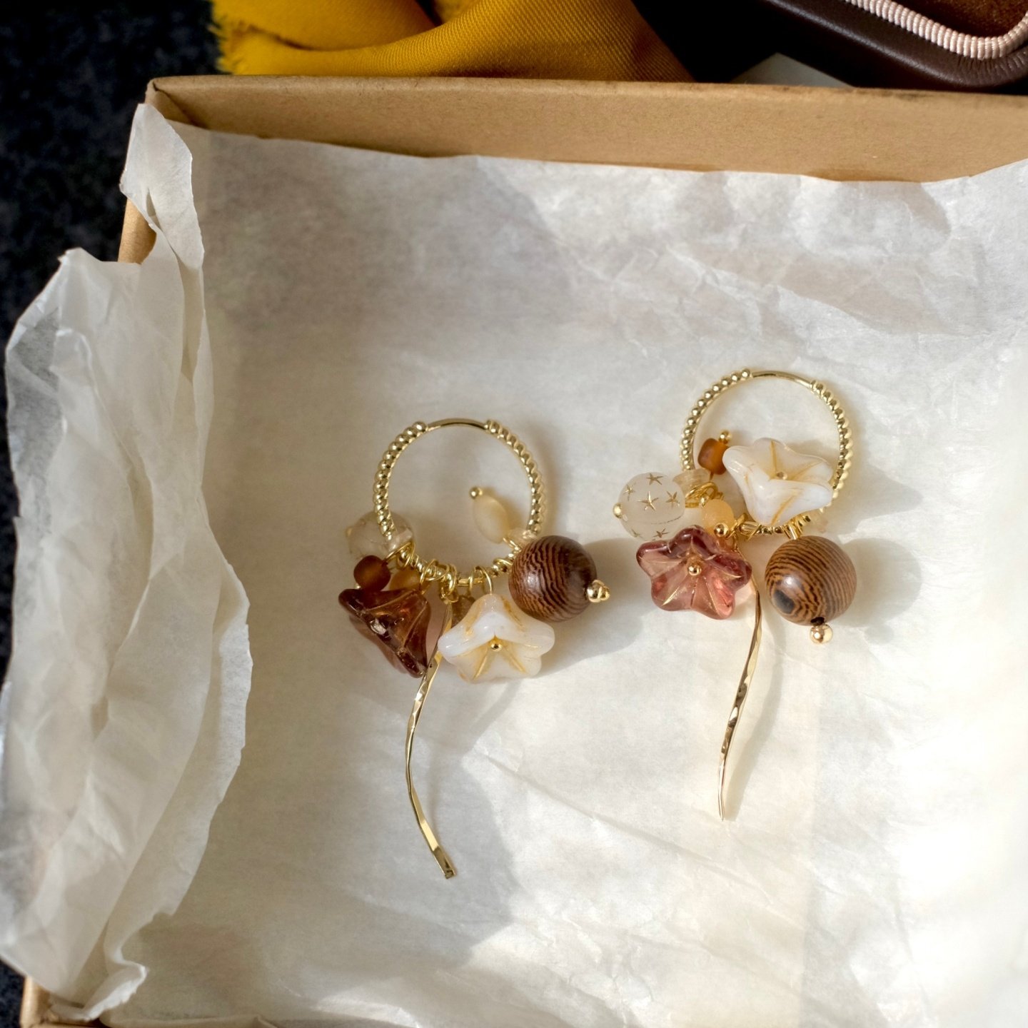 《小花汀》原创仙气森系文艺清新琉璃花朵串珠流苏耳环耳圈耳饰女