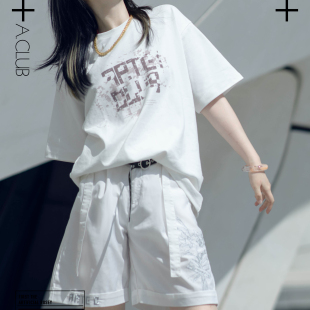 ACLUB白夜 复古正肩t恤男女情侣380克做旧印花 一件出门美式