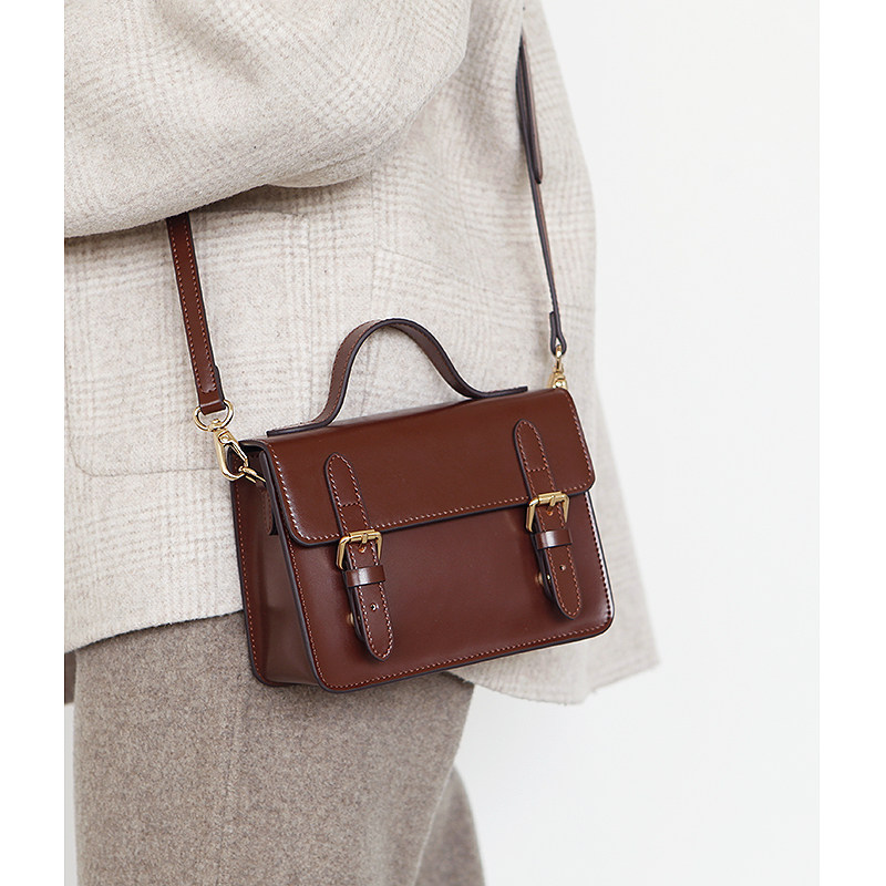 布谷森林女式牛皮手提包单肩斜挎迷你包复古英伦邮差文艺女包b162