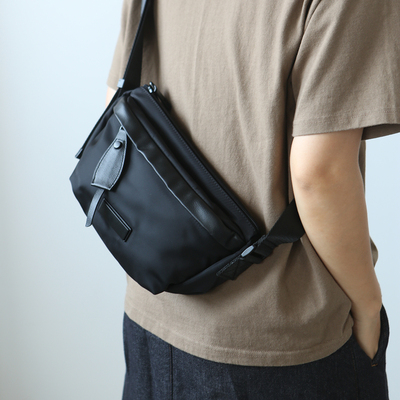 布谷森林新款尼龙布单肩斜挎包包中性风尼龙配牛皮时尚轻便女B592