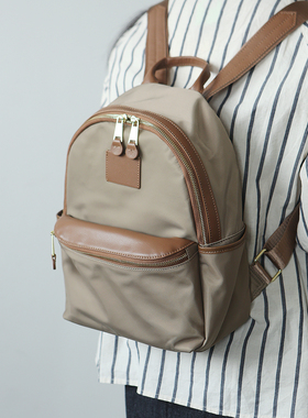 布谷森林女士轻便尼龙布双肩包大容量牛津布配牛皮休闲背包B562