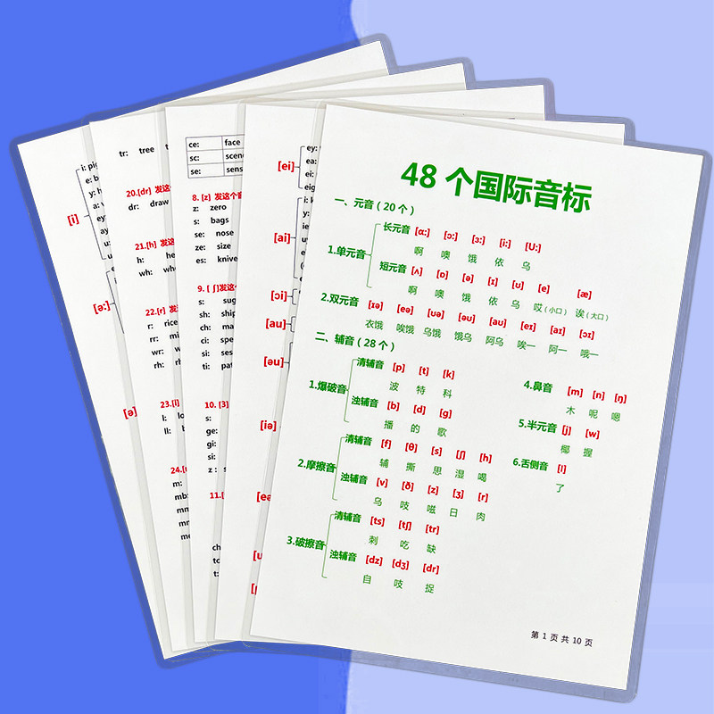 48个国际音标和自然拼读对应字母组合表英语知识点总结学习A4卡片