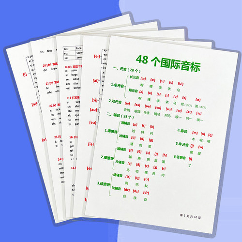 48个国际音标和自然拼读对应字母组合表英语知识点总结学习A4卡片