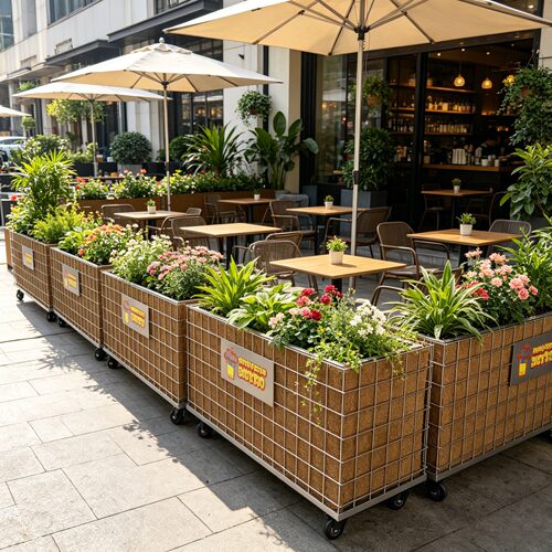 户外花箱金属网格花坛带轮可移动种植箱庭院咖啡店外摆隔断装饰