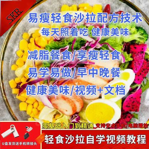 U盘轻食沙拉配方技术教程小吃 蔬菜制作全套健身餐教学培训U盘