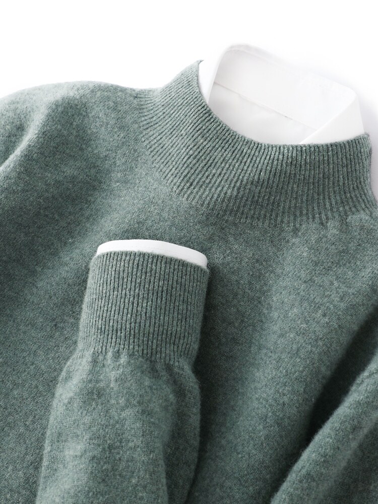 새로운 가을 겨울 남성용 100% 순수 캐시미어 스웨터 내부에 따뜻한 모직 스웨터가 들어 있는 반 터틀넥 니트 베이스 스웨터