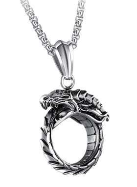 男士衔尾蛇韩版圆环钛钢戒指吊坠