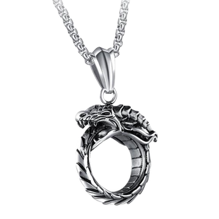 嘻哈男士项链衔尾蛇戒指吊坠韩版个性潮男圆环毛衣链钛钢挂坠礼物