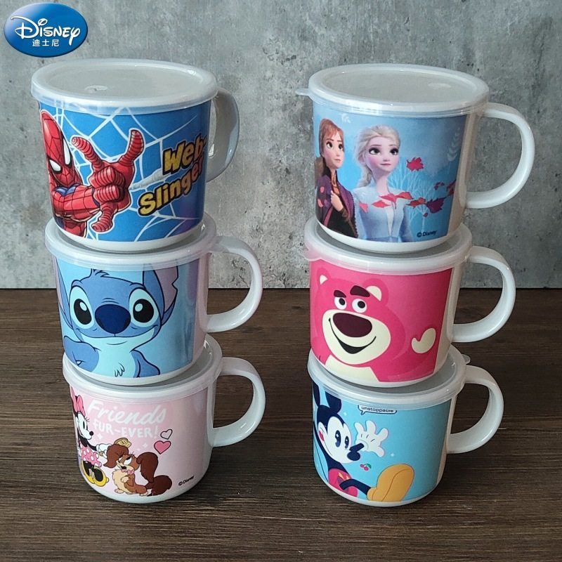 迪士尼蜘蛛侠史迪奇冰雪儿童水杯耐摔宝宝喝水带盖牛奶杯幼儿口杯