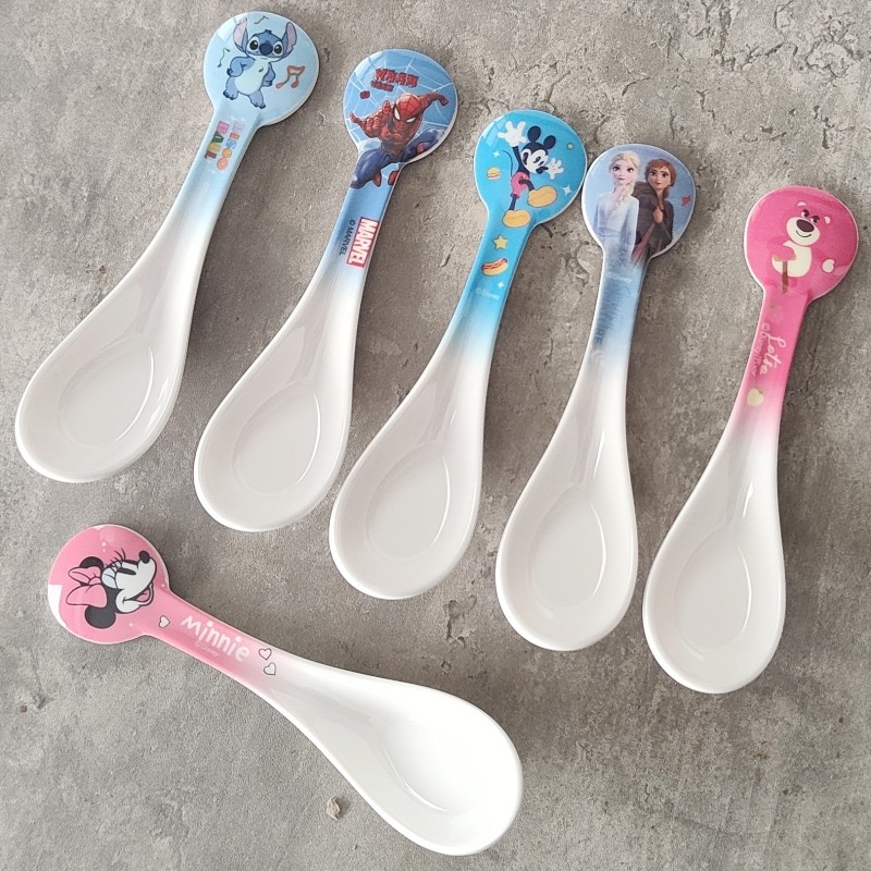 迪士尼儿童餐具勺蜘蛛侠冰雪宝宝卡通饭勺吃饭勺密胺a5调羹勺耐摔