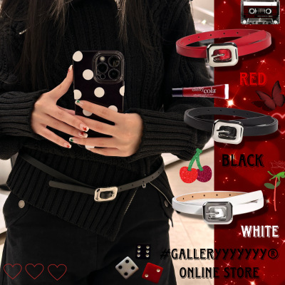 Gallery韩系方形银扣窄细皮带女