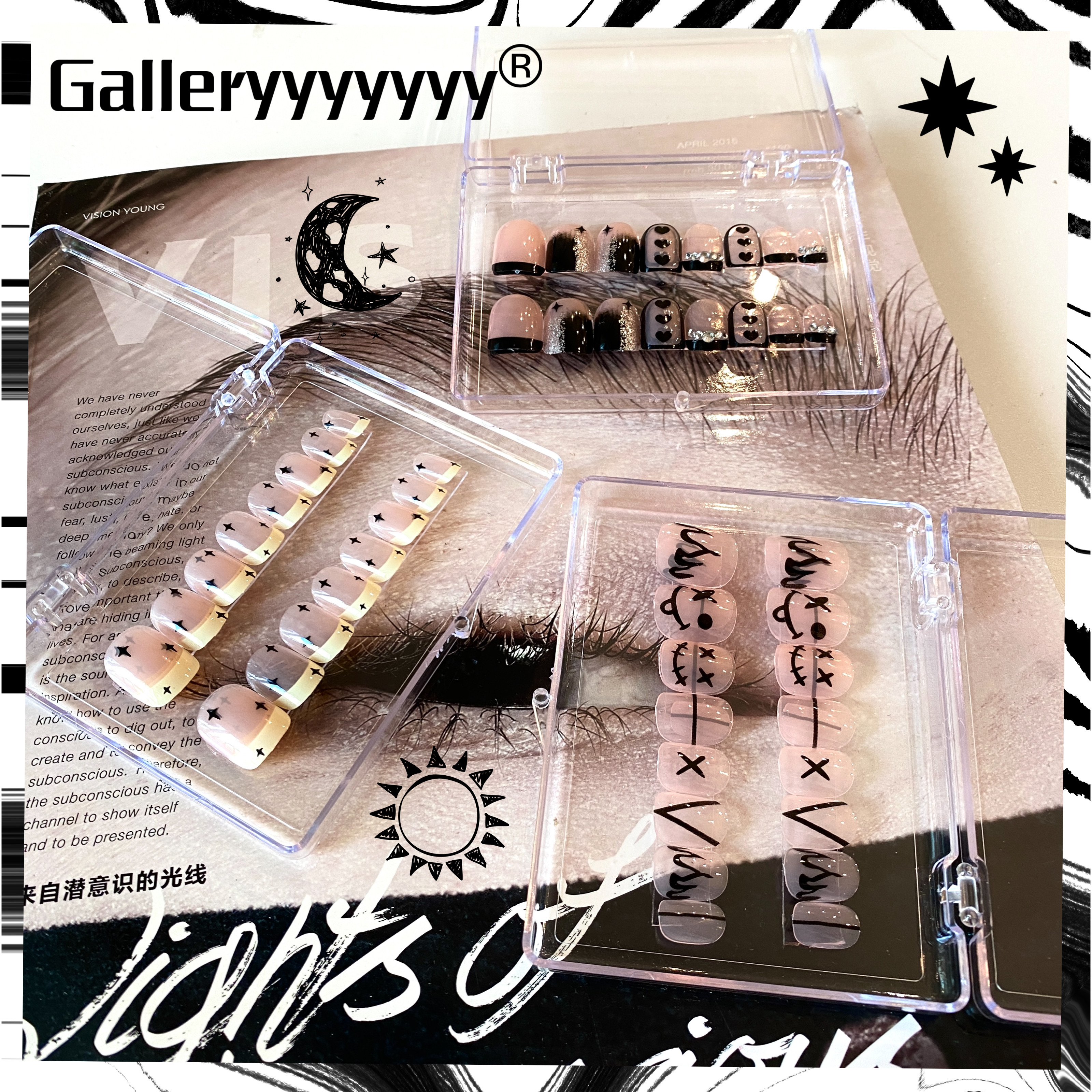 Gallery男女同款极简风短款星星线条穿戴甲小众欧美可拆卸美甲
