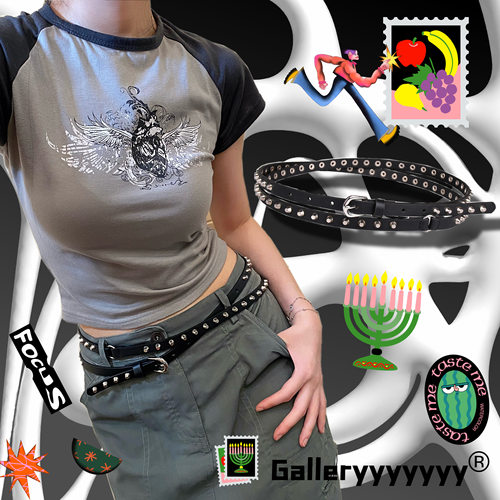 Gallery朋克金属双层铆钉腰带