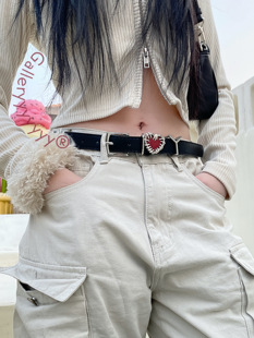 Gallery红色爱心皮带Y字母金属彩色拼接ins男女百搭复古情侣腰带