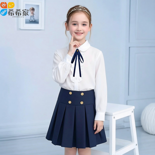 学院风校服套装女童胸花白衬衫半身百褶短裙小学生六一团体演出服