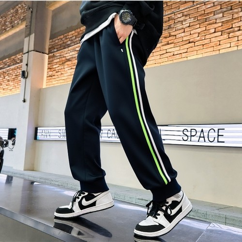 老师推荐藏青色白绿条小学生校裤