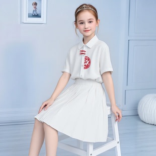 圣芙恺白色校服衬衫国风男女童六一演出服小学生合唱百褶裙中裙子