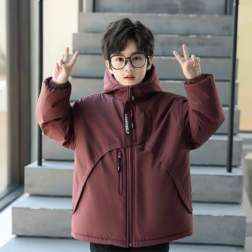 男童连帽加绒加厚保暖机能棉服