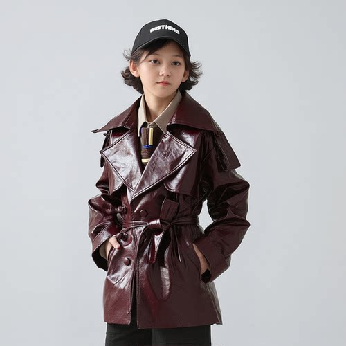 男童皮夹克表演出风衣中长款大衣