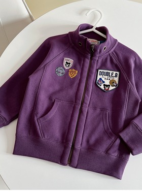 现货2024春季男女童拉链外套全棉毛圈1-7岁中小儿童高领紫色上衣