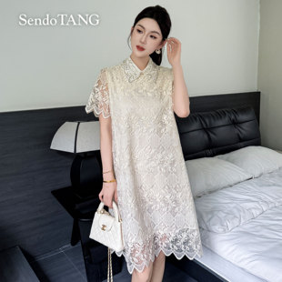 休闲时尚 现货气质蕾丝 新款 胖多女装 气质高级感连衣裙 霜浸