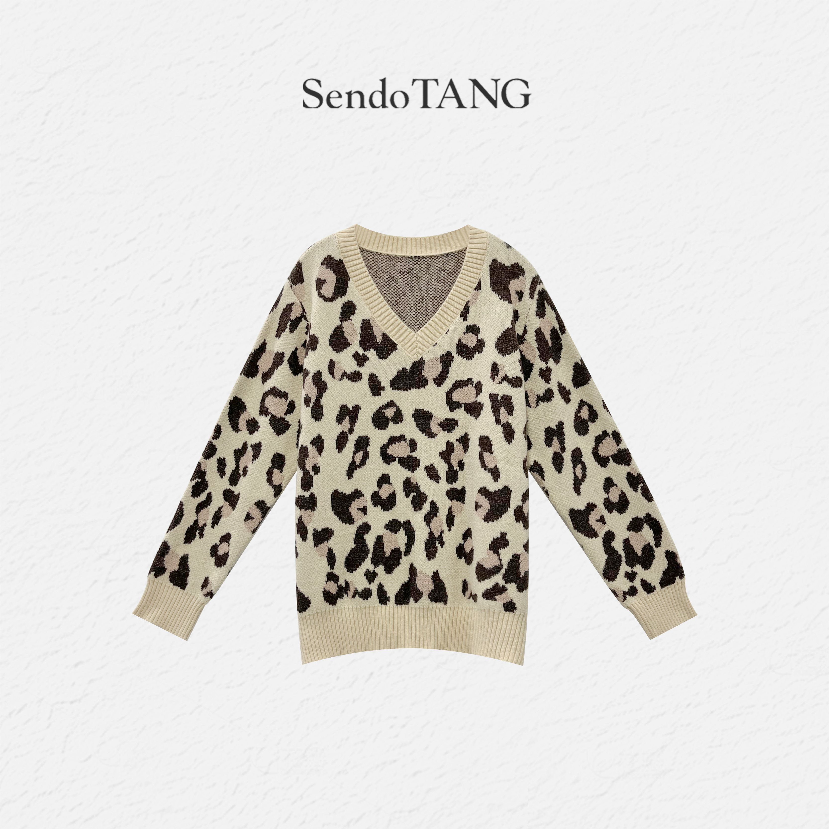 美式复古V领豹纹针织毛衣【热辣豹纹】胖多女装宽松套头气质上衣,女装/女士精品,大码呢大衣,淘宝优惠券,粉丝福利购,淘宝优惠卷