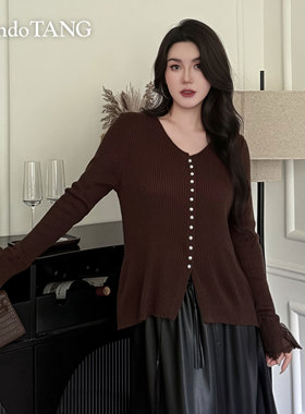 蕾丝拼接针织开衫胖多女装新款法式高级感喇叭长袖【倾城一笑】