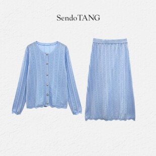 夏季 胖多女装 新款 时尚 现货套装 高级感上衣半裙套装 麦田黄昏