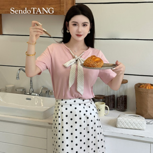 初春 休闲宽松百搭短袖 胖多女装 新款 上衣 夏季 现货小众不撞款