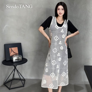 仙女降临 高级感百搭连衣裙套装 胖多女装 时尚 新款 现货两件套