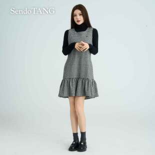 高级感格子百搭无袖 现货 时尚 胖多女装 叠穿连衣裙 曼妙延伸