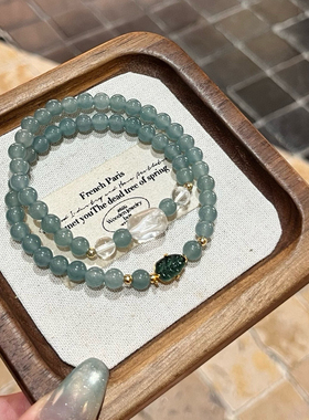 天然蓝水石英石双圈手链白水晶女款小众设计感高级闺蜜礼物送女友