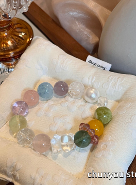 糖果小熊·天然水晶手串黄玉髓海蓝宝大珠13搭配多宝手链女生礼物