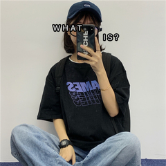 官圖 100純棉2021日韓純棉短袖寬鬆印花T恤女學生港風上衣潮