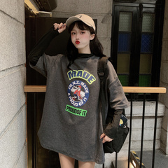 Real shot cotton spring and summer loose T-shirt short sleeve Korean version large half sleeve large size new net red