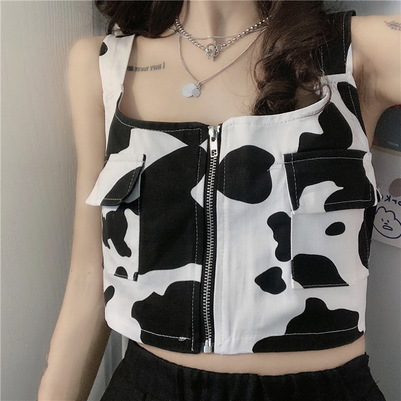 Real shot 2021 summer new Korean versatile black and white contrast cow vest vest vest coat