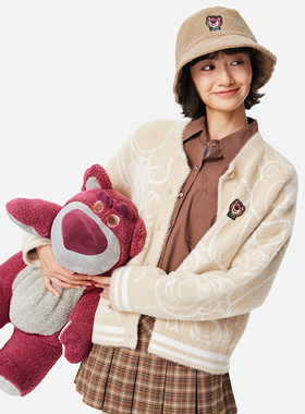 李宁运动毛衣2025季新款草莓熊联名女子加绒宽松编织衫AMBU302