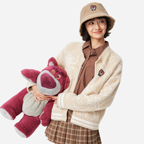 李宁运动毛衣2025季新款草莓熊联名女子加绒宽松编织衫AMBU302