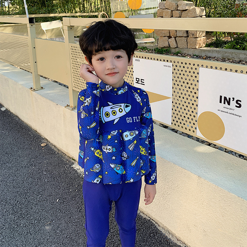 男童浮力泳衣儿童连体速干防晒长袖游泳装男孩婴幼宝宝泡沫漂浮衣