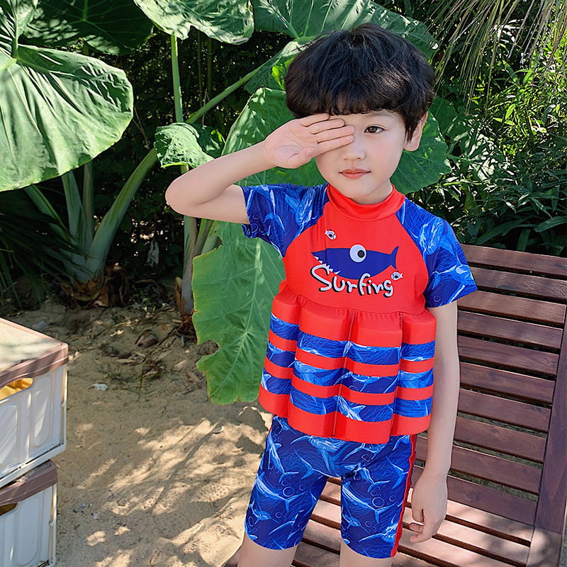 儿童浮力泳衣男童速干新款游泳装婴幼儿宝宝连体短袖带泡沫漂浮衣