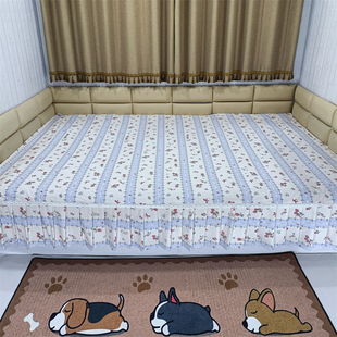 单层纯棉榻榻米床单一面裙大炕单34米斜纹面料加厚加密复古小碎花