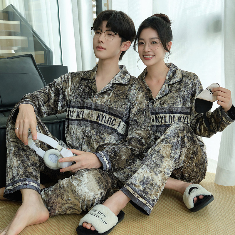 金丝绒情侣睡衣男女士长袖结婚春秋冬季甜美薄款金钻绒套装家居服